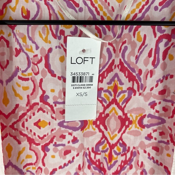 LOFT Multicolor Ikat Print Beach Kimono‎ Duster Open Front Side Slits Coastal - Picture 5 of 13